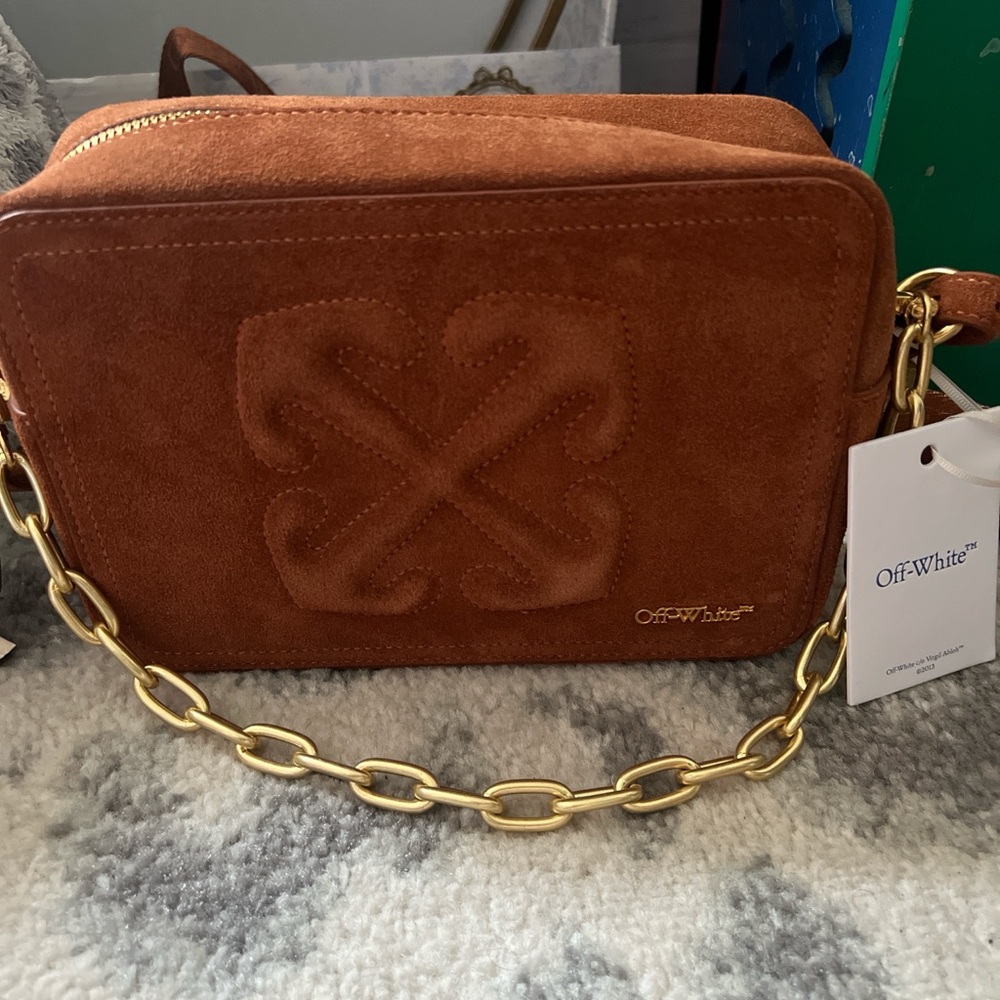 Off-White Chestnut Suede Chain Crossbody Bag